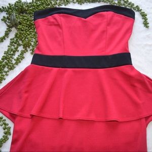 Red peplum strapless dress